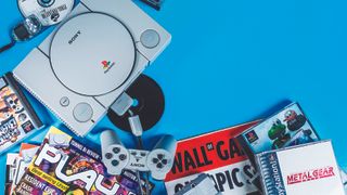 Best PS1 Games: a picture of a PS1 console next to a collection of games.